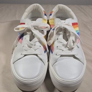 Gianni Bini White Sneakers with Rainbow Accents